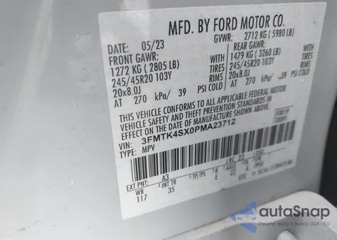 2023 Ford Mustang Mach-E Gt z USA, uszkodzony, nr VIN 3FMTK4SX0PMA23712